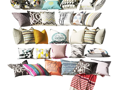Colorful Throw Pillows With Various Patterns And Designs For Home Decor 3d model
