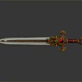 Ornamental Sword With Golden Decorations Red Gemstone Red Hilt And Sharp Blade