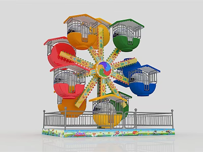 Colorful Ferris Wheel Amusement Park Ride With Enclosed Cabins And Safety Railings 3d model