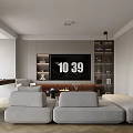 Modern Living and Dining Room Interior With Sofa Round Coffee Table Dining Table And Decorative Painting