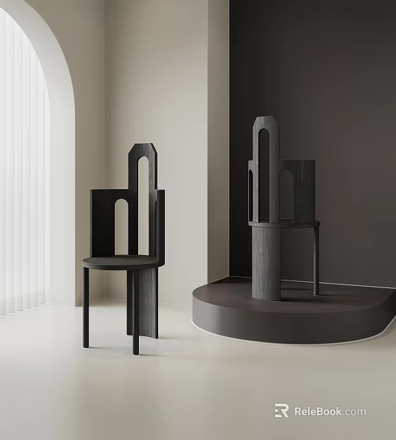 Modern Single Chair With Geometric Backrest Design In Minimalist Interior Display Space 3d model 