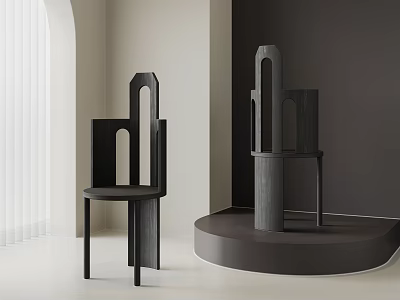 Modern Single Chair With Geometric Backrest Design In Minimalist Interior Display Space 3d model