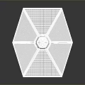 Transparent TIE Fighter Model with Symmetrical Wings and Spherical Cockpit on Dark Reflective Background