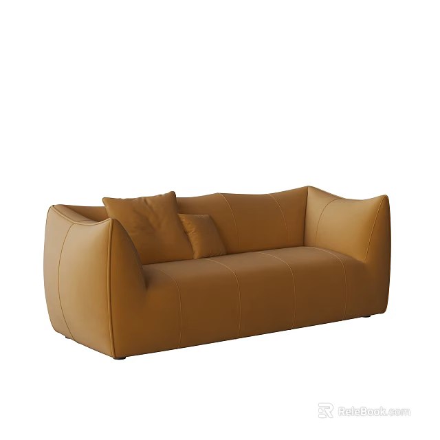 Tan Leather Three Seater Sofa With Modern Sleek Design And Comfortable Cushions 3d model