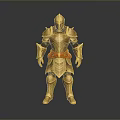 A Man Wearing Full Golden Medieval Armor With Red Belt Isolated On Dark Background