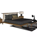 Modern Wooden Double Bed Interior With Dark Bedding Bedside Tables Table Lamp And Side Table