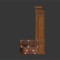 Classic Architectural Interior with Ornate Wooden Bookcase Leather Chair and Vintage Trunks