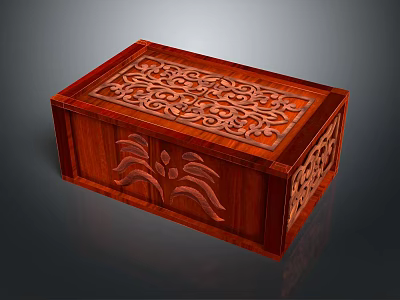 Carved Wooden Box With Intricate Floral Patterns On Lid And Side Panels 3d model