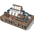 Wooden Display Shelf Multi Tiered Structure With Stacked Books And Card Holders