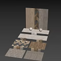 Contemporary Wall Components Featuring Geometric Patterns Wood Stone Lighting And Spherical Decorations 3d model