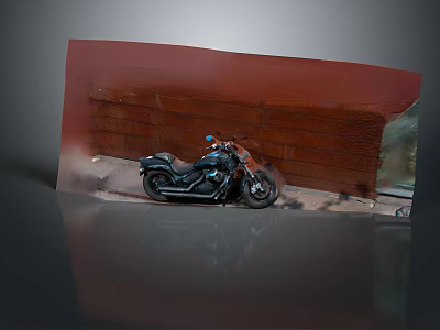 Classic Black Motorcycle Parked Against Red Brick Wall With Reflective Ground Surface 3d model