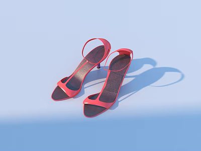 Red Open Toe High Heels With Thin Heel Dark Sole Light Blue Background Daily Life Products 3d model