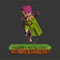 Game Movie Character With Pink Hair Green Cape Holding Bow Arrow On Grassy Platform