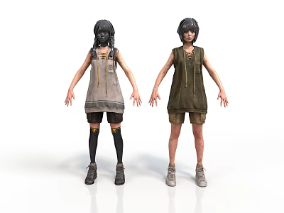 Children Wearing Different Colors Sleeveless Tops Shorts Long Socks and Shoes 3d model