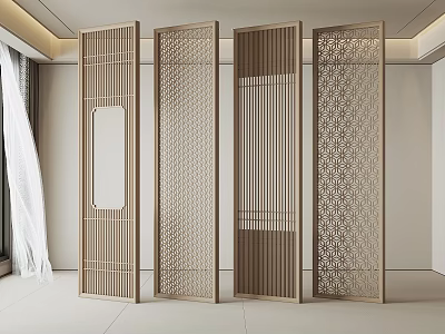 Elegant Modern Wooden Screen Dividers With Various Carved Patterns For Home Decor 3d model