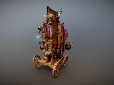Vintage Decorative Wooden Car With Fabric Canopy And Hanging Items 3d model