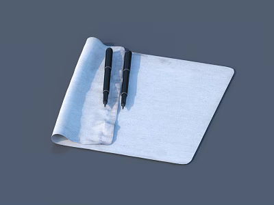 Light Blue Cloth Surface With Two Black Pens And White Fabric Accents 3d model