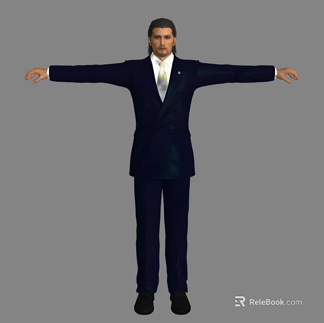 Man Standing With Arms Outstretched In Formal Suit And Tie Against Grey Background 3d model 