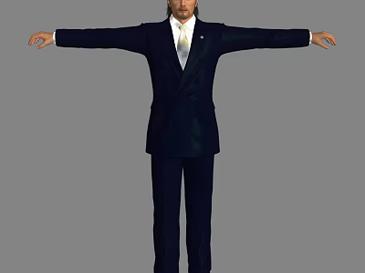 Man Standing With Arms Outstretched In Formal Suit And Tie Against Grey Background 3d model