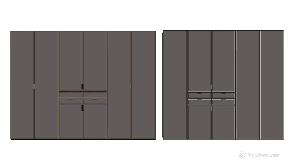 Sleek Modern Wardrobe Interior Design With Dark Gray Finish Multiple Doors And Drawers 3d model 