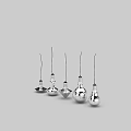 Five Different Shaped Silver Pendant Lights Hanging Against Gray Background