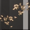 Modern Gold Origami Inspired Wall Decor With Illuminated Lighting On Dark Textured Wall