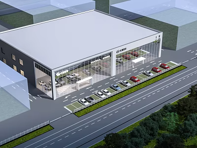 Modern 4S Car Dealership With Bright Glass Showroom And Orderly Outdoor Vehicle Display Zone 3d model