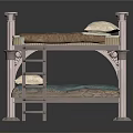 Classic Metal Bunk Bed With Upper And Lower Mattresses Ornate Frame And Decorative Posts