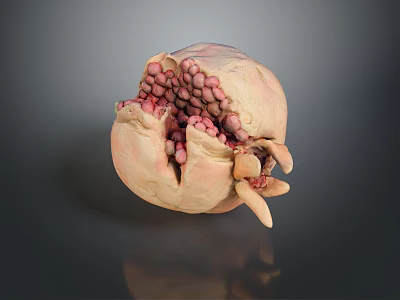 Split Pomegranate With Juicy Red Arils On Dark Background With Reflection 3d model