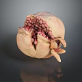 Split Pomegranate With Juicy Red Arils On Dark Background With Reflection