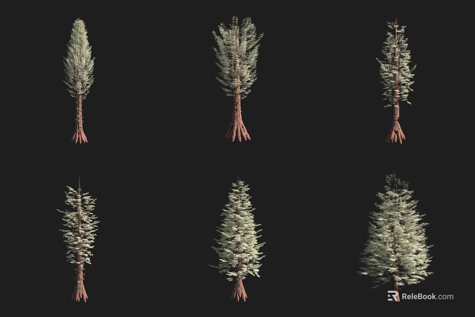 Various Types of Arbor Trees with Different Shapes Isolated on Black Background 3d model 