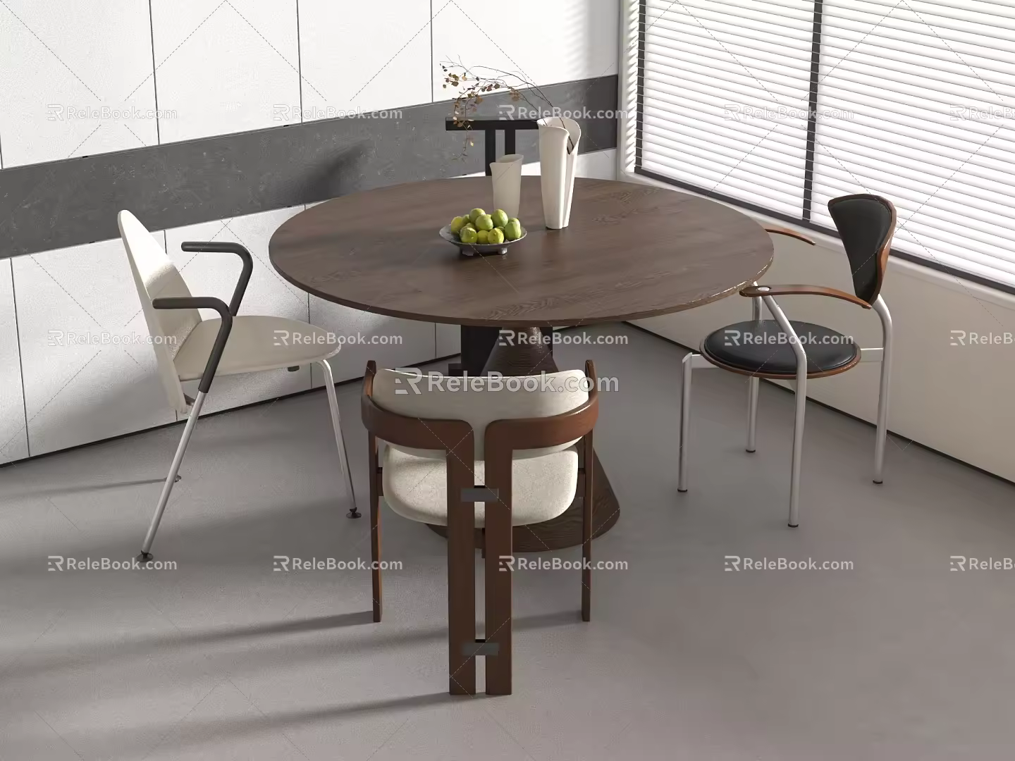 Middle style dining table and chair 3d model