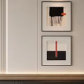 Abstract Paintings Framed Hanging On Light Wall With Black White Red Colors