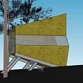 Small Modern Green Building On Hillside With Trees And Support Legs