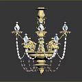 Golden Crystal Chandelier With Multi Armed Structure And Decorative Bead Pendants