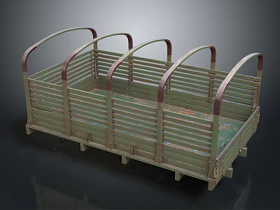 Green Cargo Cart With Wooden Slats And Metal Handles For Transport 3d model