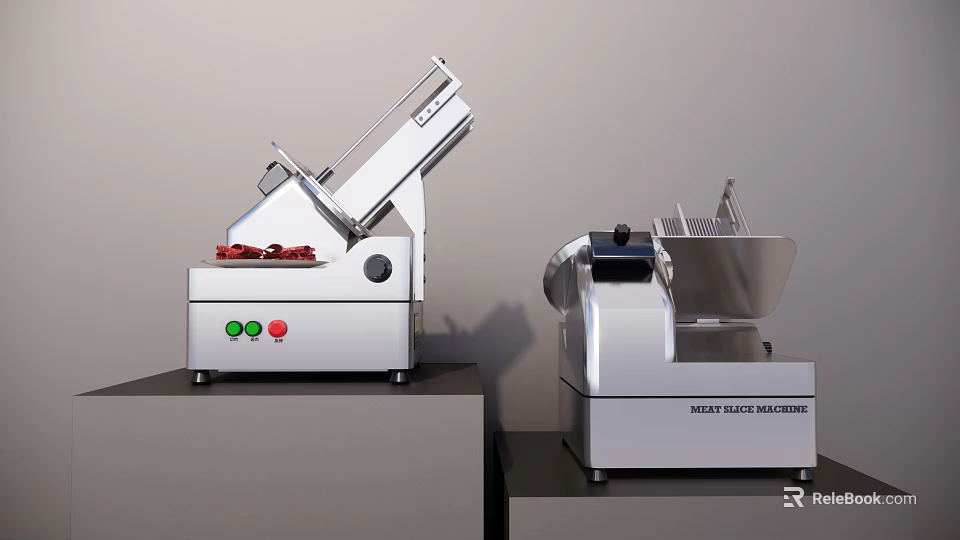 Two Commercial Meat Slicer Machines With Control Panels For Commercial Kitchen Use 3d model 