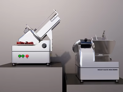 Two Commercial Meat Slicer Machines With Control Panels For Commercial Kitchen Use 3d model