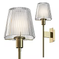 Stylish Contemporary Wall Lamp With Clear Ribbed Glass Shade And Brass Metal Wall Mounted Design