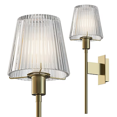 Stylish Contemporary Wall Lamp With Clear Ribbed Glass Shade And Brass Metal Wall Mounted Design 3d model
