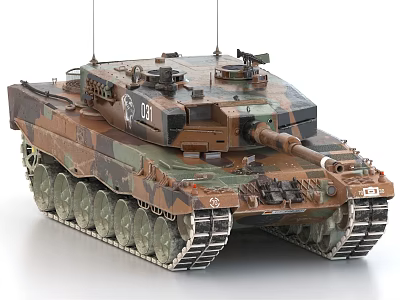 Detailed Military Tank Model With Camouflage Paint Turret Cannon And Tracked Wheels 3d model