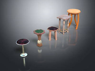 Various Designed Small Side Tables With Wooden Metal Bases And Colored Tops 3d model