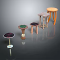 Various Designed Small Side Tables With Wooden Metal Bases And Colored Tops