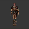 Game Movie Character Wearing Futuristic Sci Fi Battle Armor With Red Gold Intricate Patterns