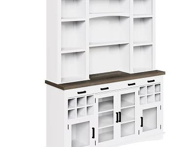White Sideboard with Wooden Top Drawers Cabinet Doors and Open Shelves 3d model