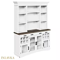 White Sideboard with Wooden Top Drawers Cabinet Doors and Open Shelves