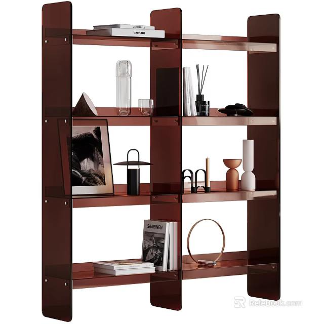 Modern Copper Metal Open Shelving Unit With Decorative Items Books Vases And Ornaments 3d model 