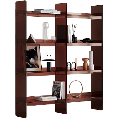 Modern Copper Metal Open Shelving Unit With Decorative Items Books Vases And Ornaments 3d model