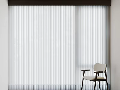 Modern Interior With White Vertical Blinds And Wooden Accent Chair 3d model