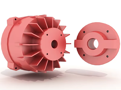 High Quality Red Industrial Equipment Components With Fan Impeller And Flange 3d model